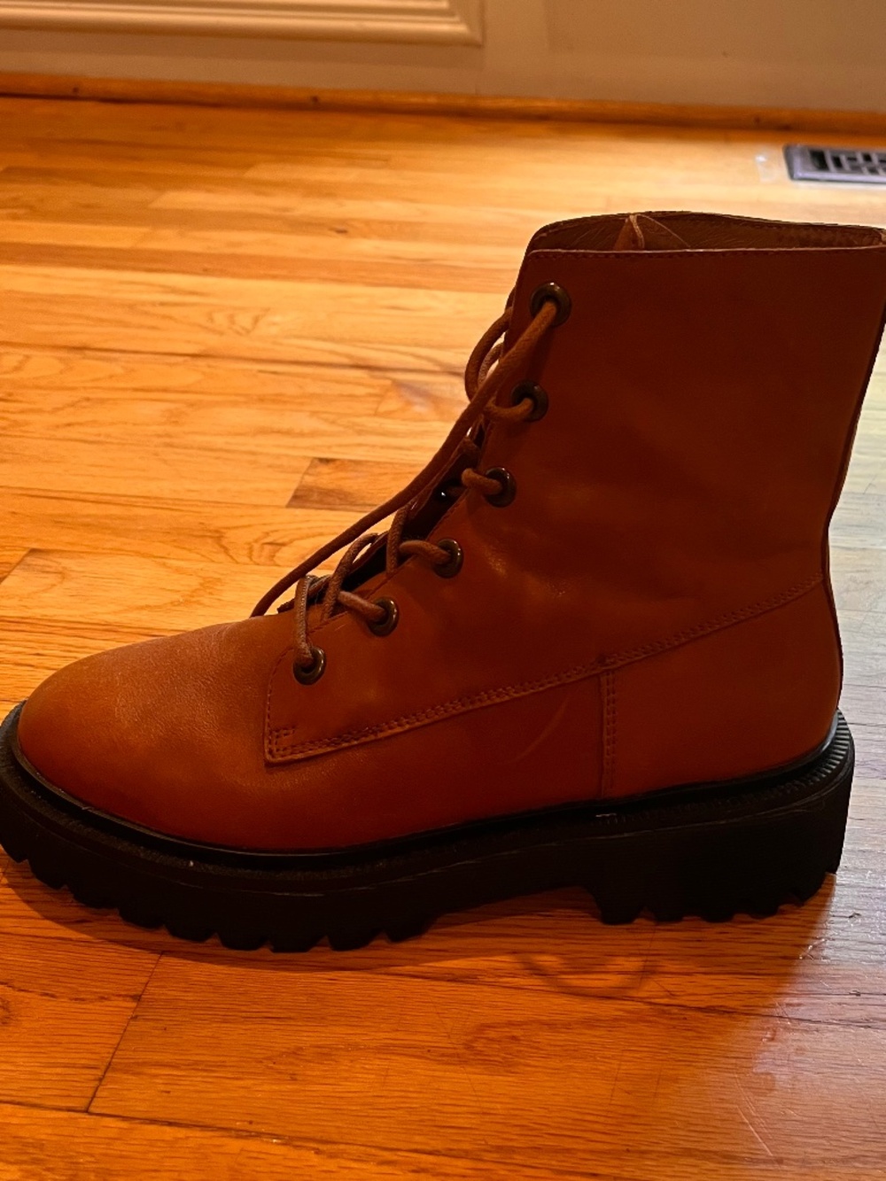 Madewell Rayna Lace Up Leather Boots English Saddle Size 8.5